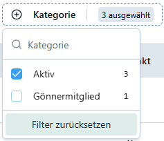 Filter in der VPZG Plattform