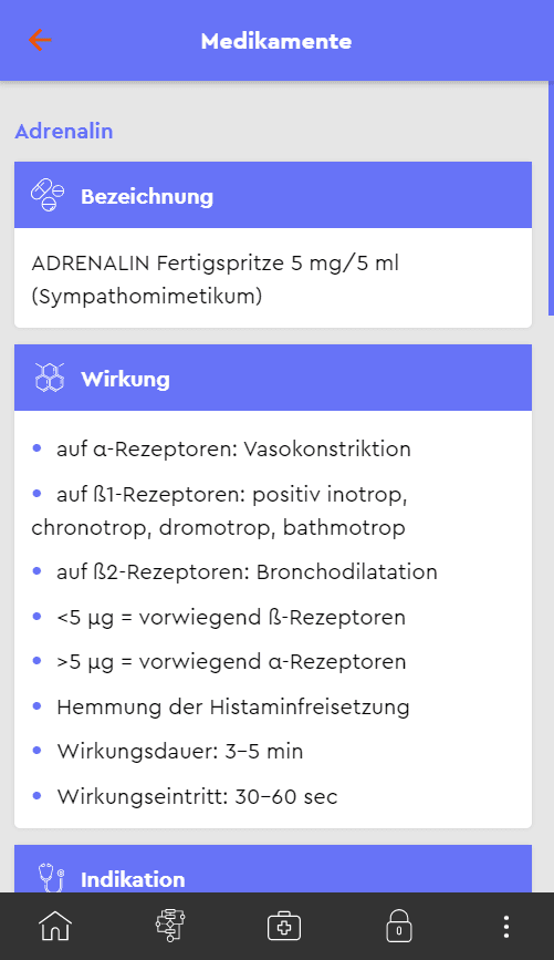Beispiel des Medikaments Adrenalin im RD Guide