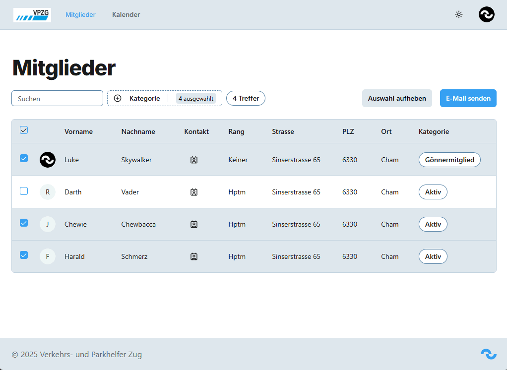 Mehrfachaktionen in der VPZG Plattform